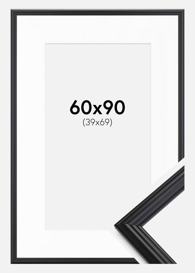 Ramme Siljan Sort 60x90 cm - Passepartout Hvid 40x70 cm