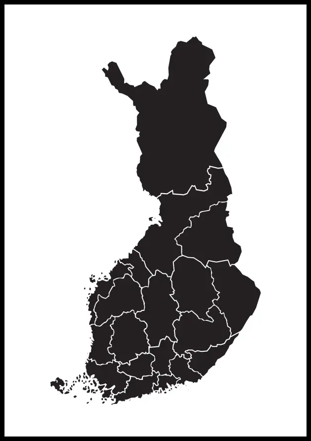 Kort - Finland - Sort Plakat