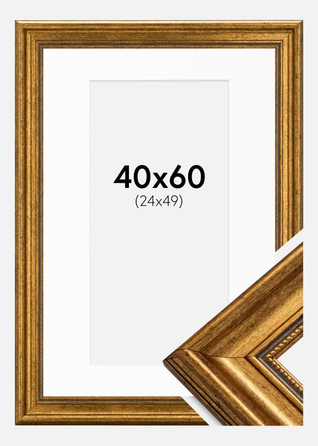 Ramme Rokoko Guld 40x60 cm - Passepartout Hvid 25x50 cm