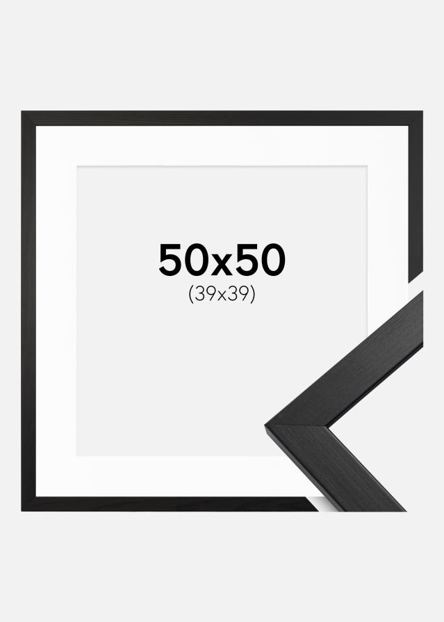 Ramme Stilren Sort 50x50 cm - Passepartout Hvid 40x40 cm