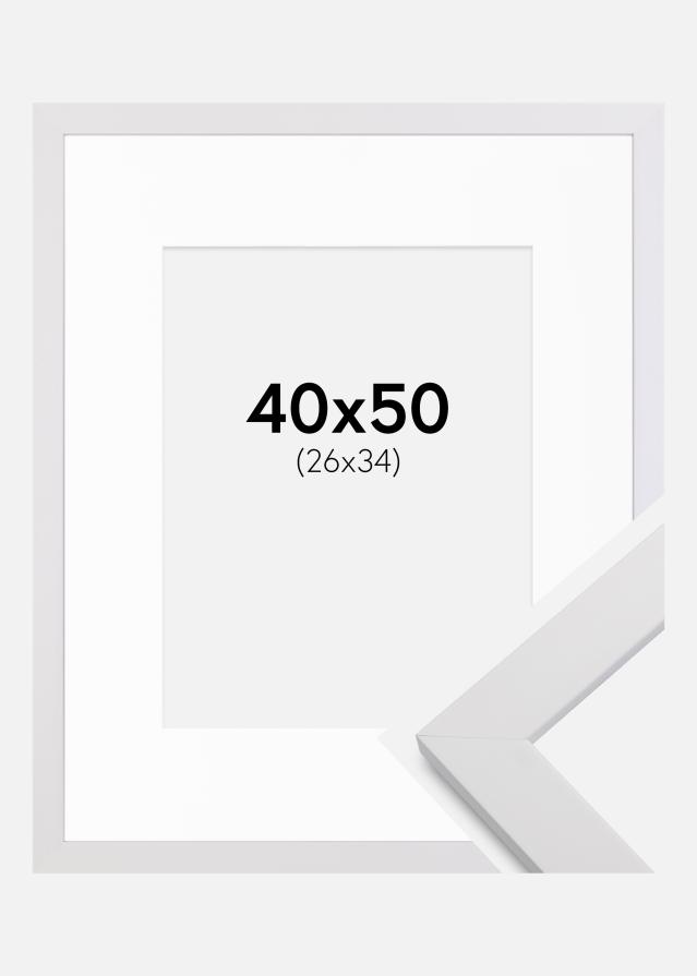 Ramme White Wood 40x50 cm - Passepartout Hvid 27x35 cm