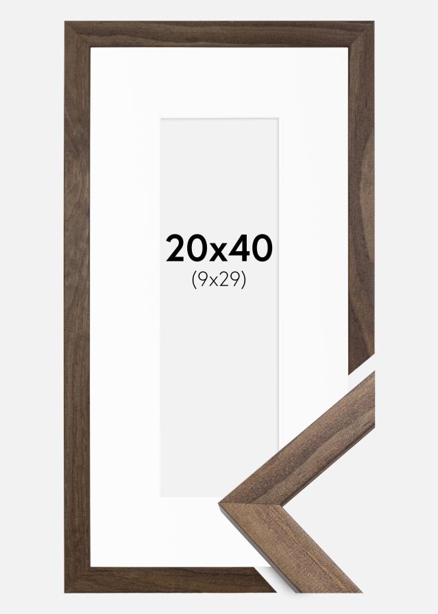 Ramme Stilren Valnød 20x40 cm - Passepartout Hvid 10x30 cm