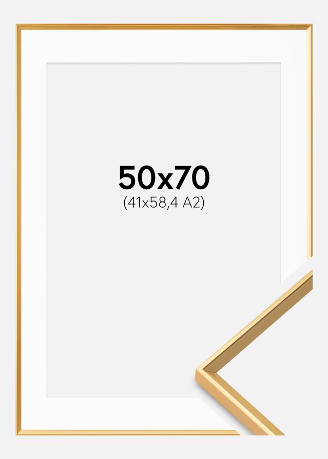 Ramme Desire Guld 50x70 cm - Passepartout Hvid 42x59,4 cm (A2)