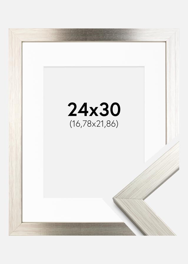Ramme Silver Wood 24x30 cm - Passepartout Hvid 7x9 inches