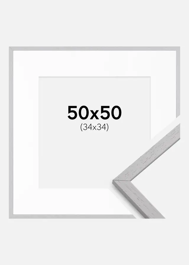 Ramme Edsbyn Grey 50x50 cm - Passepartout Hvid 35x35 cm