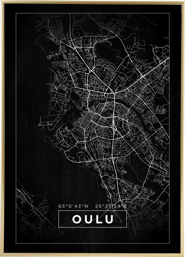 Kort - Oulu - Sort Plakat