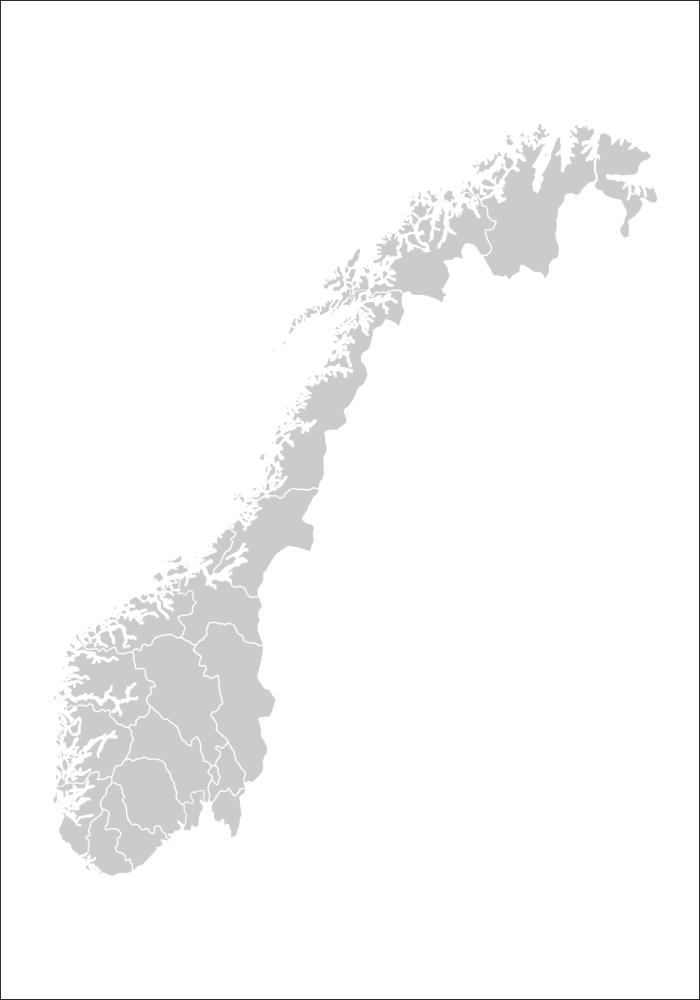Kort - Norge - Grå Plakat