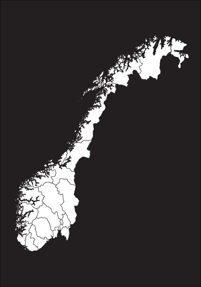 Kort - Norge - Hvid Plakat