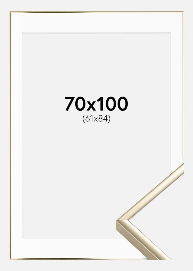 Ramme Aluminium Blank Guld 70x100 cm - Passepartout Hvid 62x85 cm