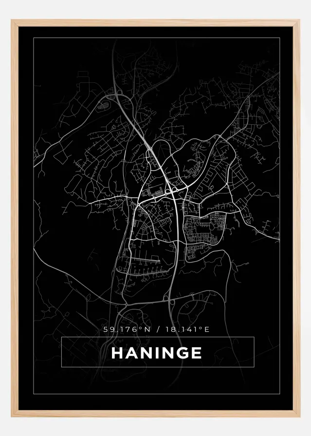 Kort - Haninge - Sort Plakat