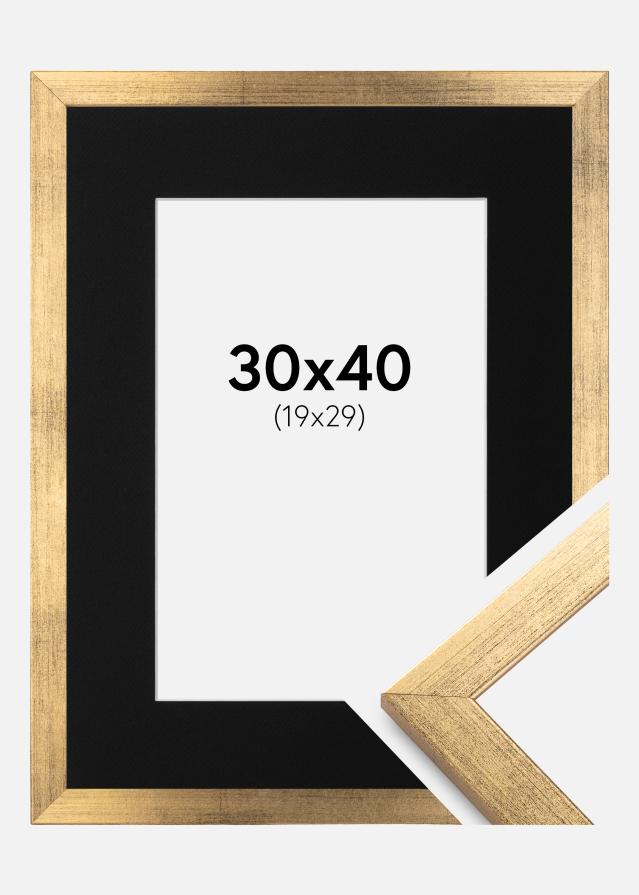 Ramme Stilren Guld 30x40 cm - Passepartout Sort 20x30 cm