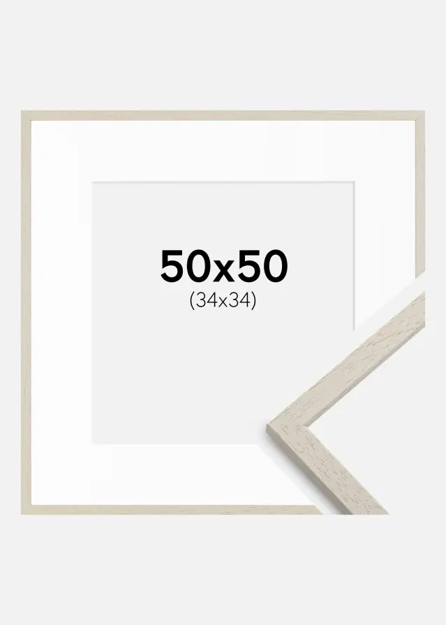 Ramme Edsbyn Sand 50x50 cm - Passepartout Hvid 35x35 cm