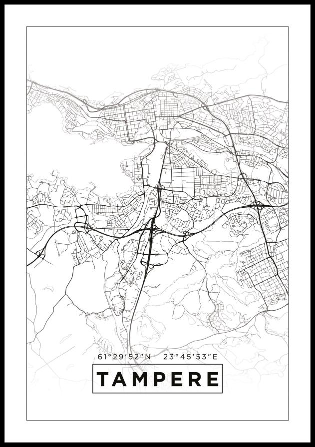 Kort - Tampere - Hvid Plakat