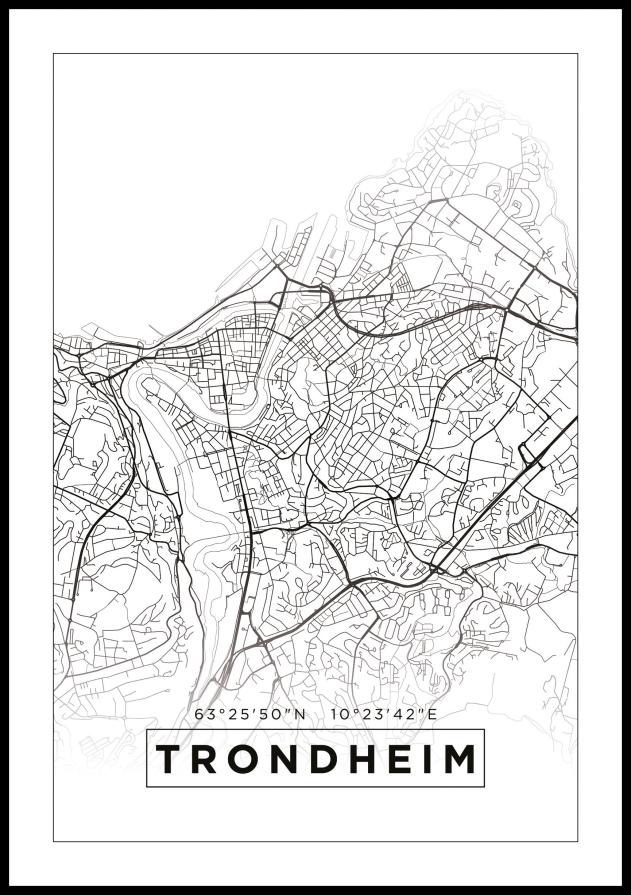 Kort - Trondheim - Hvid Plakat