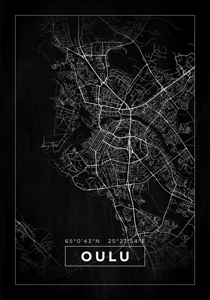 Kort - Oulu - Sort Plakat