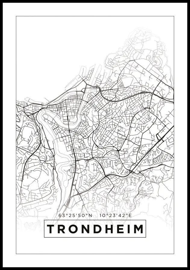 Kort - Trondheim - Hvid Plakat