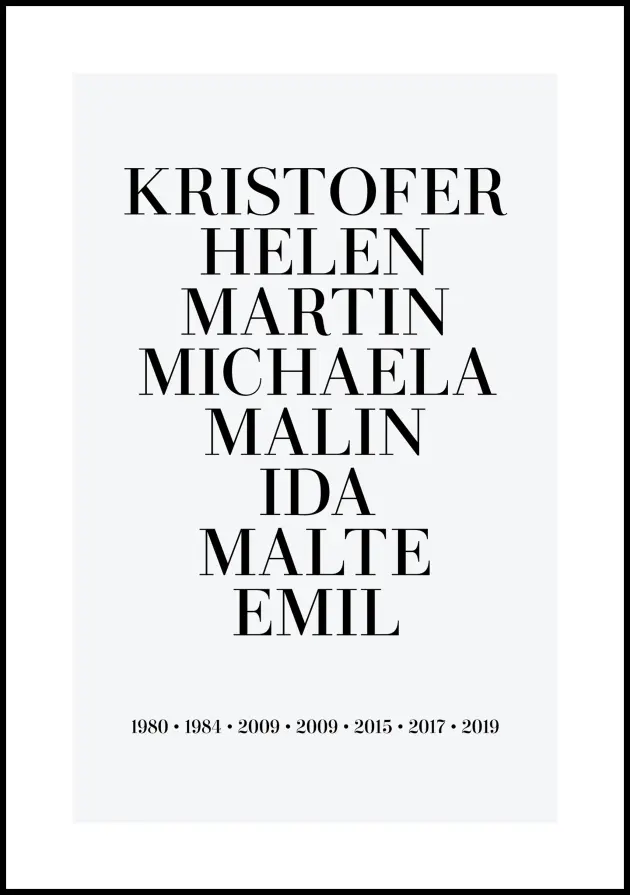 Familietavle - 8 Fødselsår & Navn - Grå