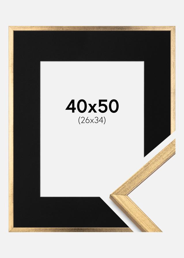Ramme Galant Guld 40x50 cm - Passepartout Sort 27x35 cm