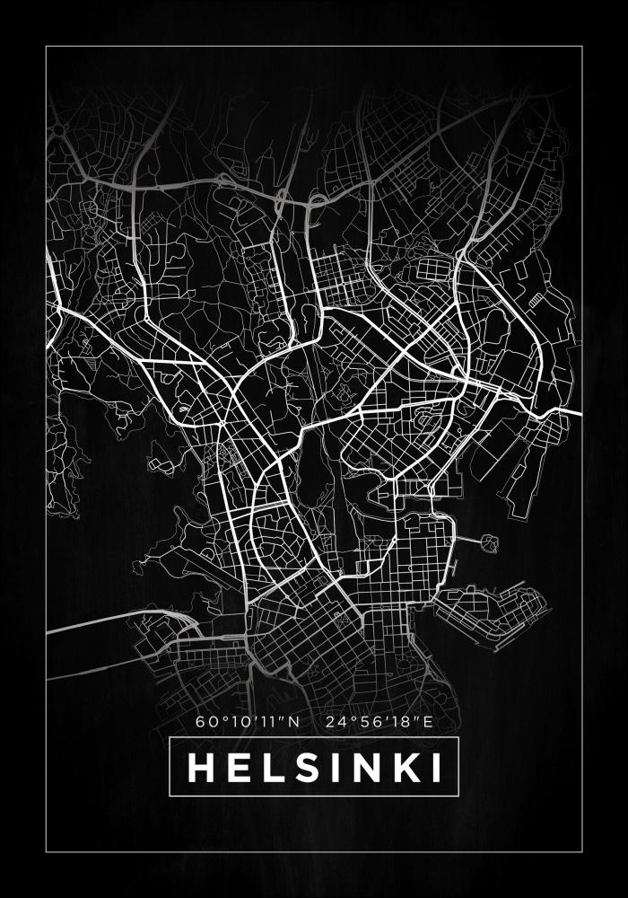 Kort - Helsinki - Sort Plakat
