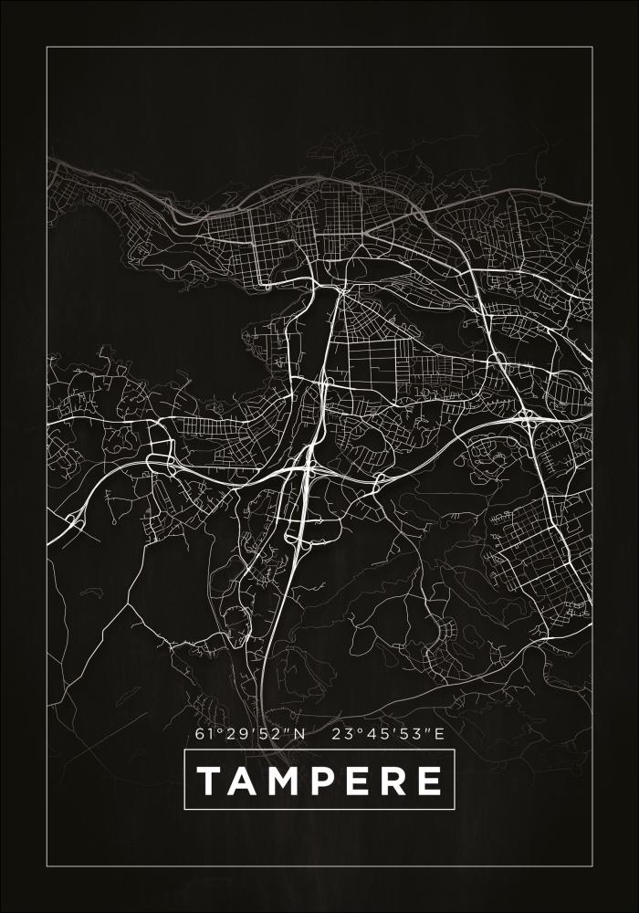 Kort - Tampere - Sort Plakat