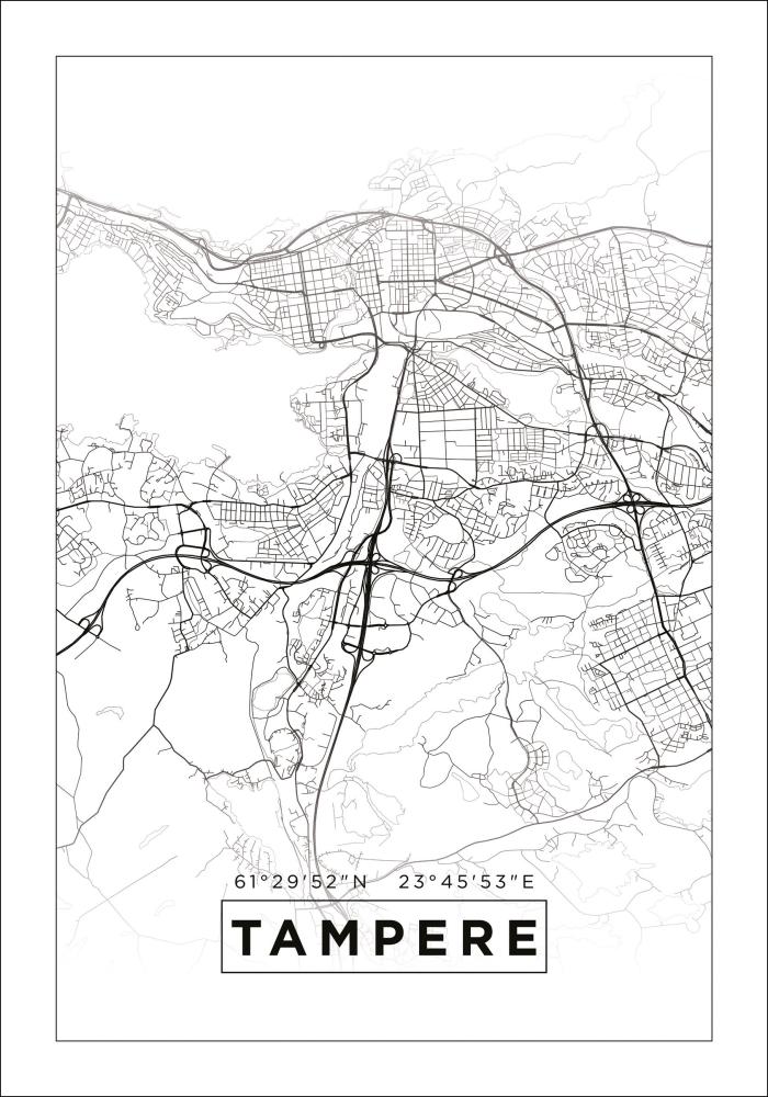 Kort - Tampere - Hvid Plakat