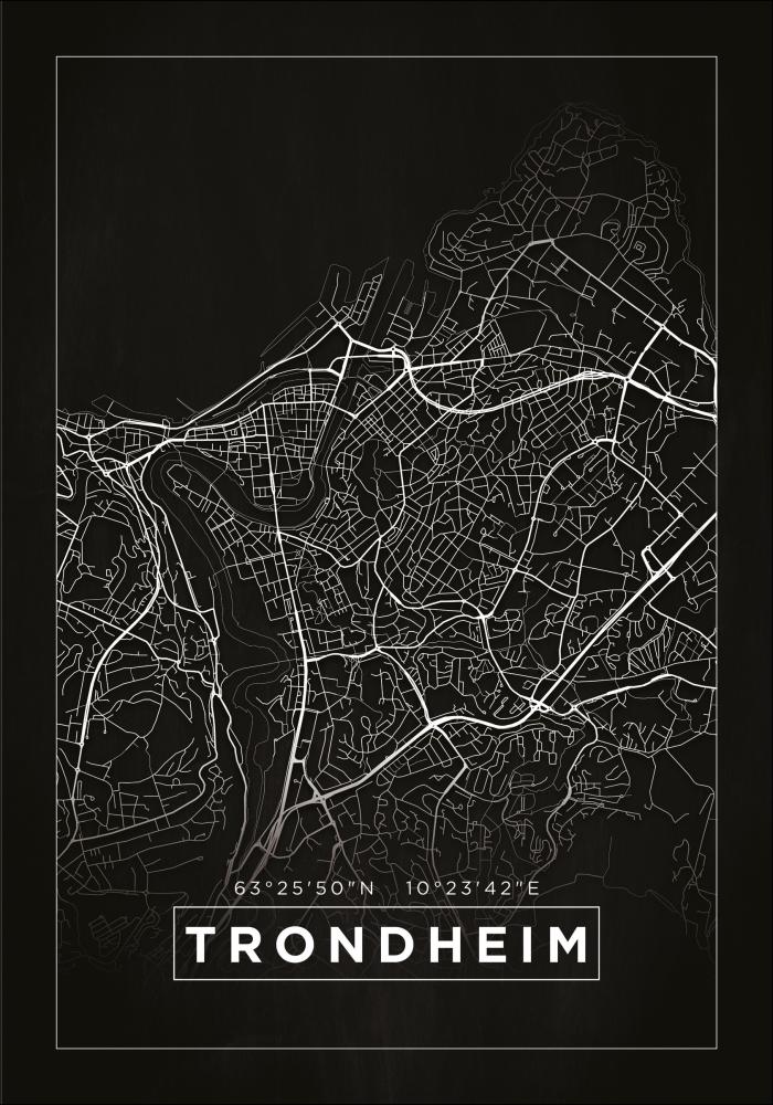 Kort - Trondheim - Sort Plakat