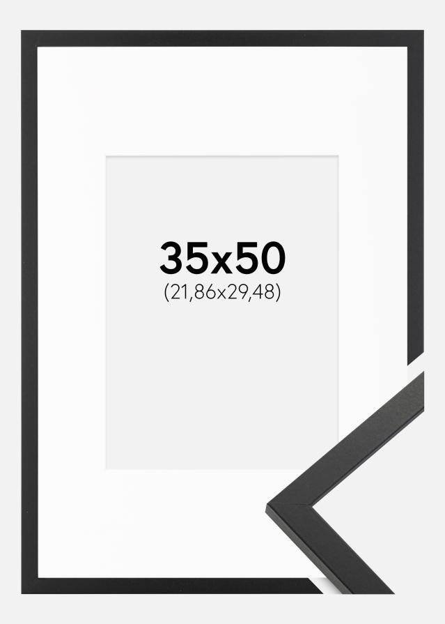 Ramme Trendy Sort 35x50 cm - Passepartout Hvid 9x12 inches