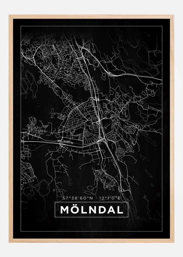 Kort - Mölndal - Sort Plakat