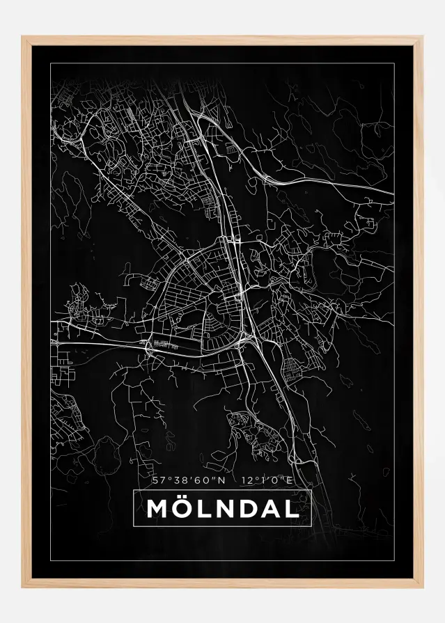 Kort - Mölndal - Sort Plakat