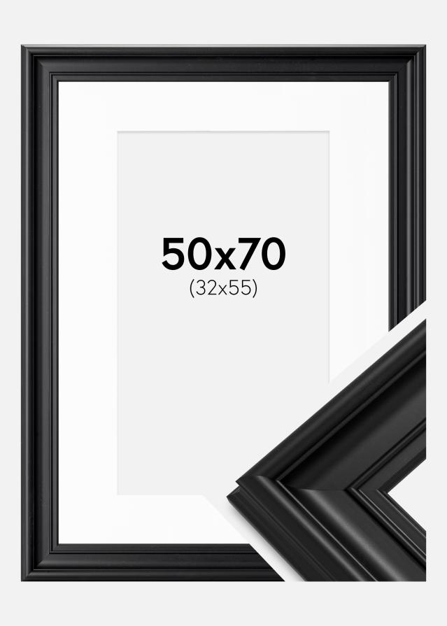 Ramme Mora Premium Sort 50x70 cm - Passepartout Hvid 33x56 cm
