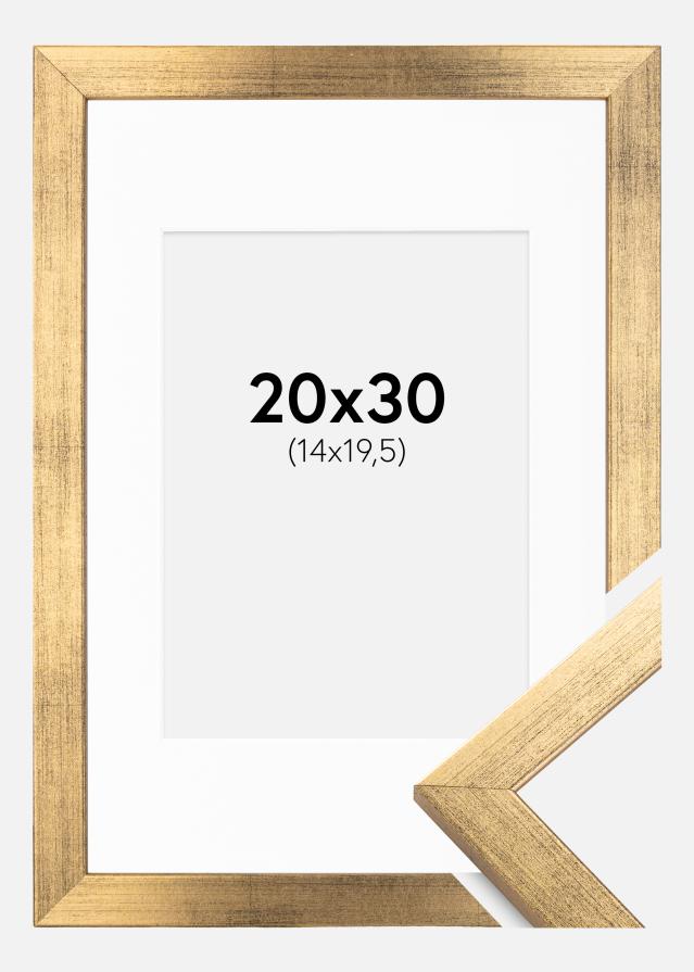 Ramme Stilren Guld 20x30 cm - Passepartout Hvid 15x21 cm (A5)