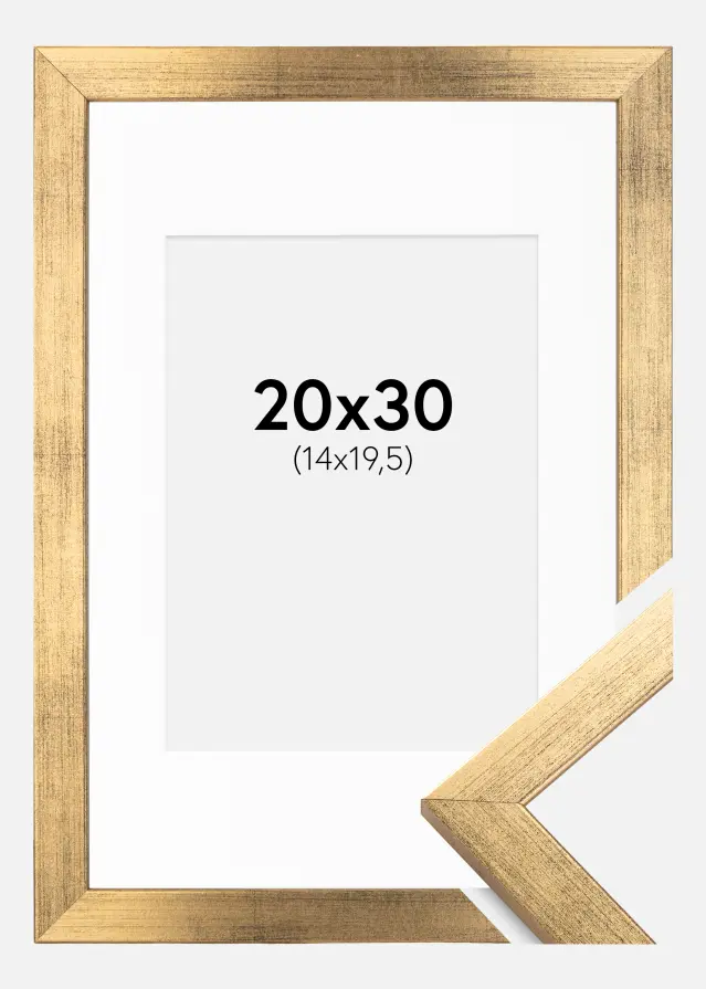 Ramme Stilren Guld 20x30 cm - Passepartout Hvid 15x21 cm (A5)