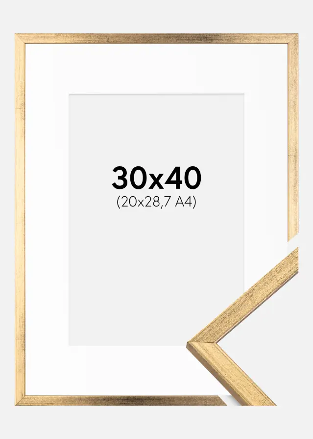 Ramme Galant Guld 30x40 cm - Passepartout Hvid 21x29,7 cm (A4)
