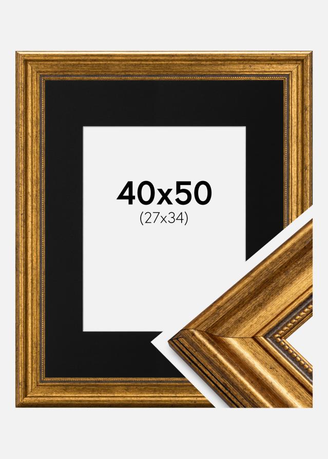 Ramme Rokoko Guld 40x50 cm - Passepartout Sort 28x35 cm