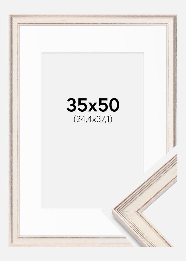Ramme Shabby Chic Hvid 35x50 cm - Passepartout Hvid 10x15 inches