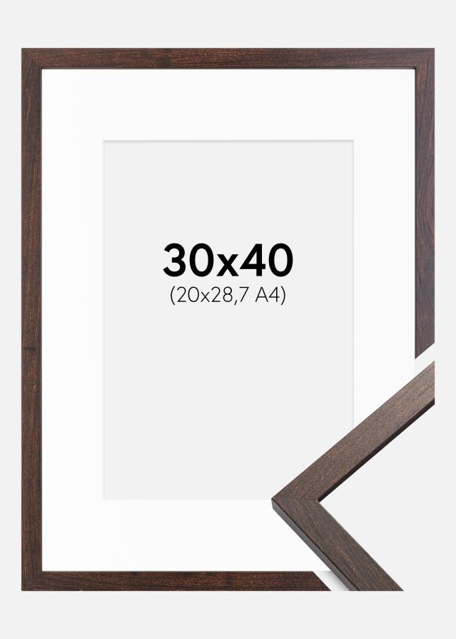 Ramme Trendy Valnød 30x40 cm - Passepartout Hvid 21x29,7 cm (A4)