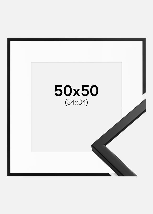 Ramme Oslo Sort 50x50 cm - Passepartout Hvid 35x35 cm