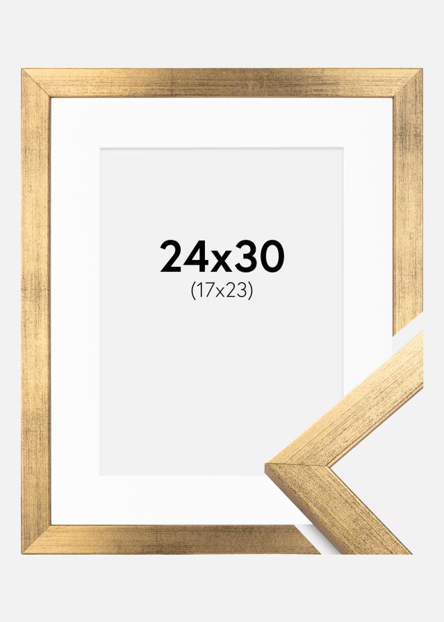 Ramme Stilren Guld 24x30 cm - Passepartout Hvid 18x24 cm