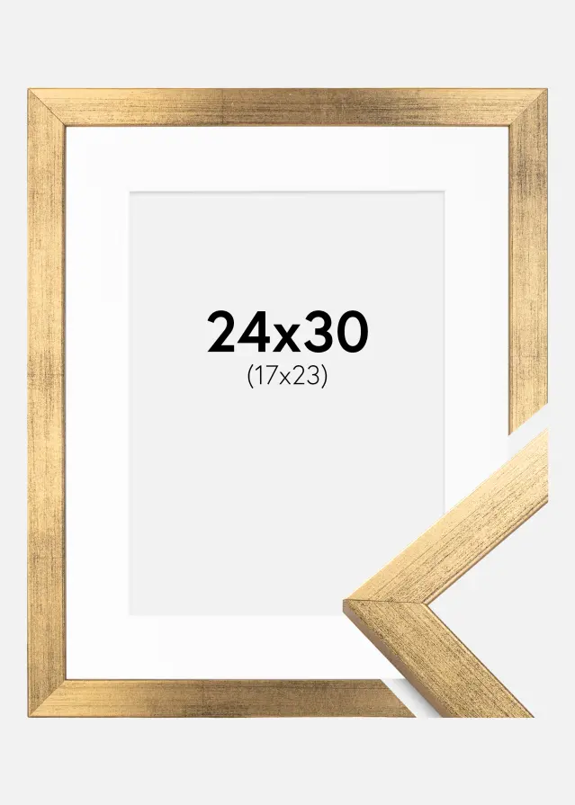 Ramme Stilren Guld 24x30 cm - Passepartout Hvid 18x24 cm