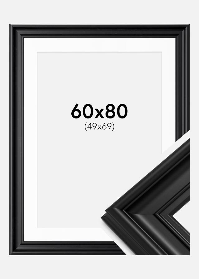 Ramme Mora Premium Sort 60x80 cm - Passepartout Hvid 50x70 cm