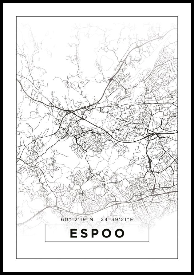 Kort - Espoo - Hvid Plakat