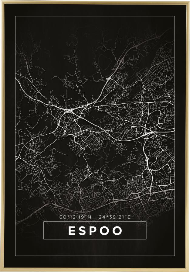 Kort - Espoo - Sort Plakat