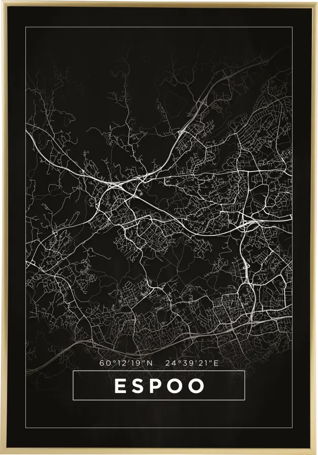 Kort - Espoo - Sort Plakat