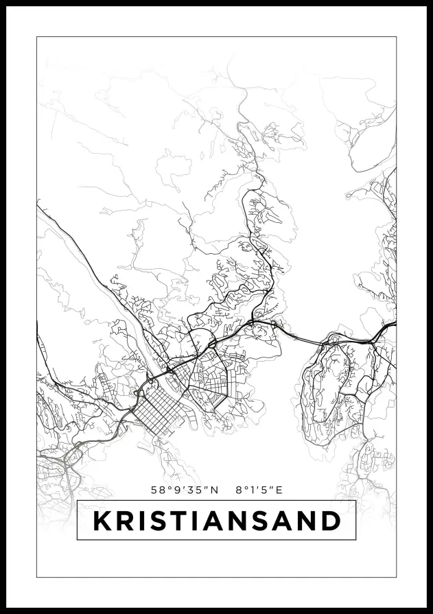 Kort - Kristiansand - Hvid Plakat