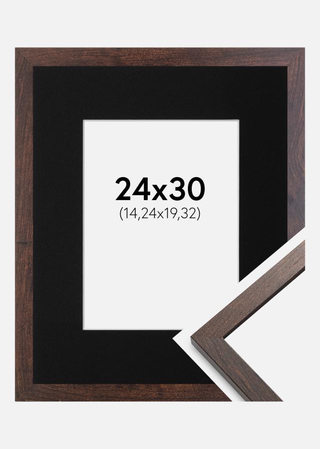 Ramme Trendy Valnød 24x30 cm - Passepartout Sort 6x8 inches