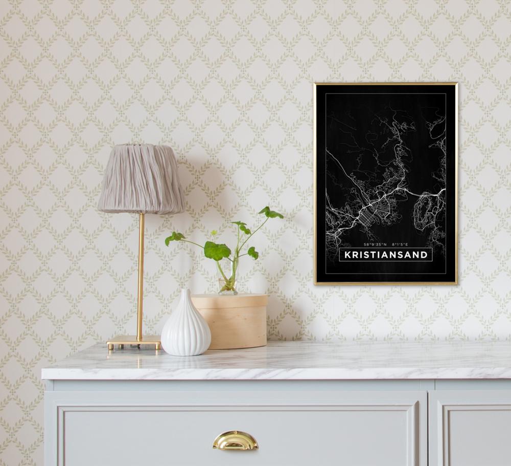 Kort - Kristiansand - Sort Plakat
