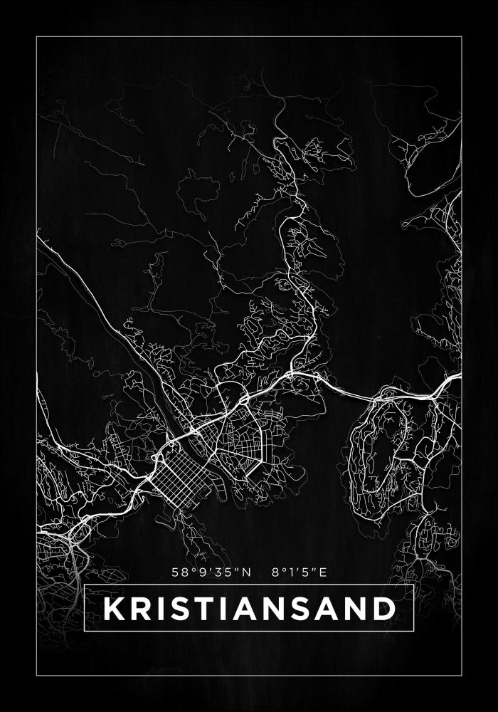 Kort - Kristiansand - Sort Plakat