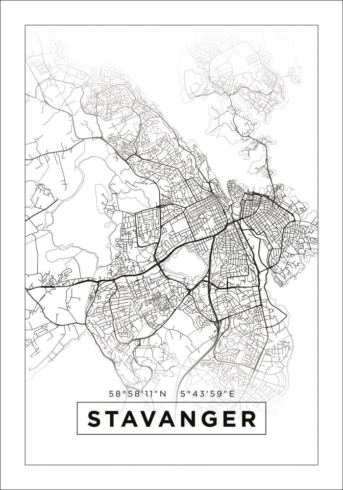 Kort - Stavanger - Hvid Plakat