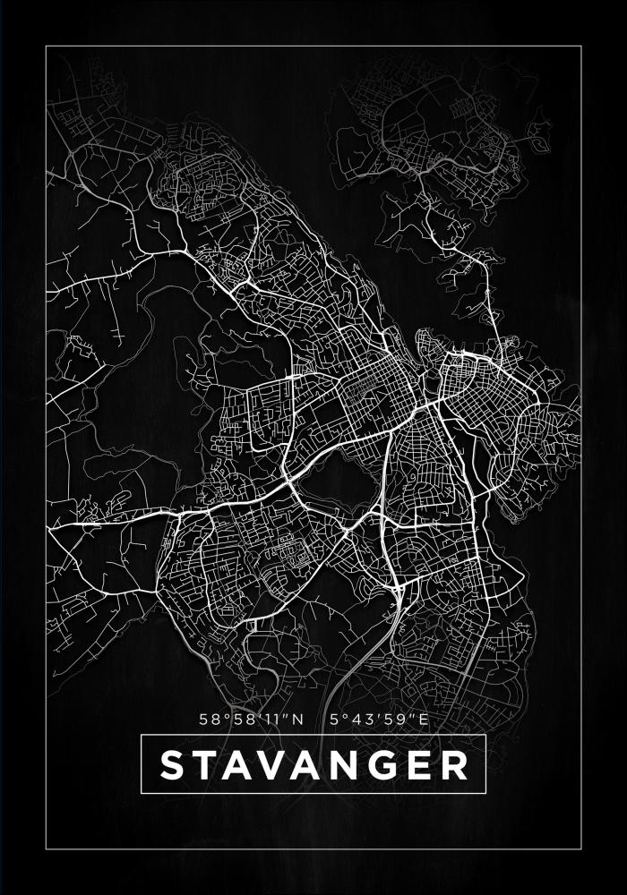 Kort - Stavanger - Sort Plakat
