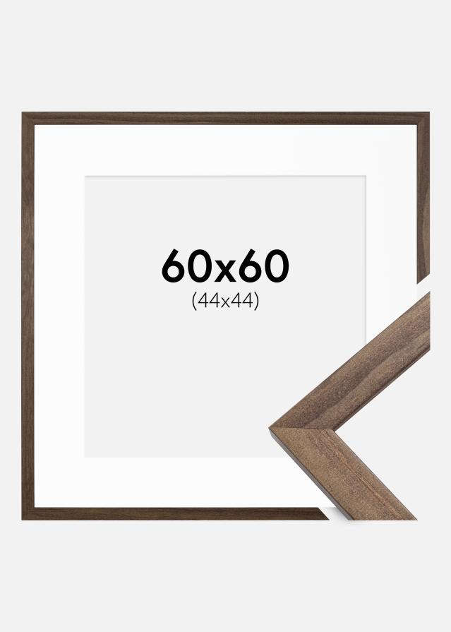 Ramme Stilren Valnød 60x60 cm - Passepartout Hvid 45x45 cm